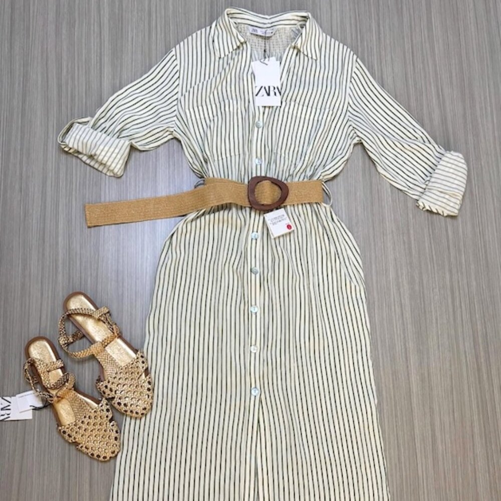 NWT ZARA STRIPED BELTED SHIRT DRESS 8243/484